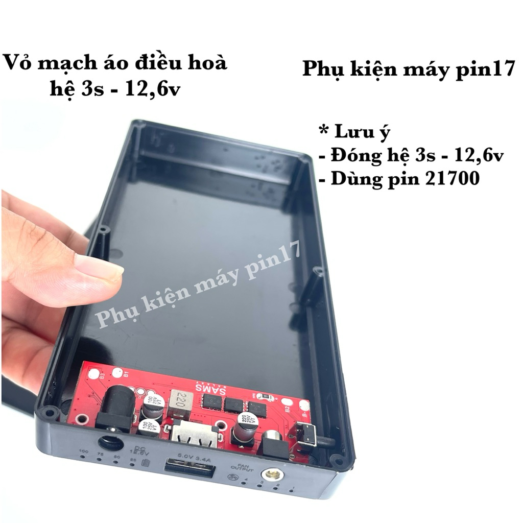 Vỏ mạch pin quạt áo điều hoà dùng 6cell pin 21700 - 12,6v hệ 3s2p