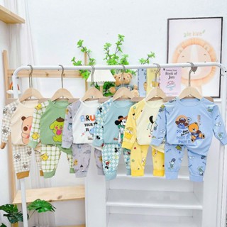 Set 5 bộ dài tay thun tăm lạnh thu đông cho bé trai, vải mềm mại mát mẻ size 6-16kg