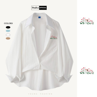 Áo Sơ Mi Nữ, Sơ Mi Nam Nữ Dài Tay Unisex By PEABOO Mã SM In hình Hoa Mười Giờ Chất Đũi Xước Có Túi Ngực Form Rộng