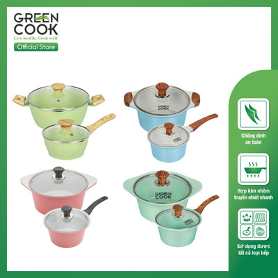 Nồi đúc đáy từ chống dính PFOA free Green Cook GCS size 16-18-20-24 cm công nghệ Hàn Quốc