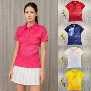 Áo Thể Thao Nữ Tay Ngắn Rivio Hoạ Tiết 3D Cổ Trụ Vải Thun Co Dãn Tốt Chơi Tennis, Pickleball, Golf, Cầu Lông - ARI01