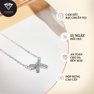 [MỚI] Dây Chuyền Nữ Bạc 925 Xi Kim Hình Nơ Nhỏ Đính Full Xoàn Thanh Lịch - Vân Khánh Jewelry