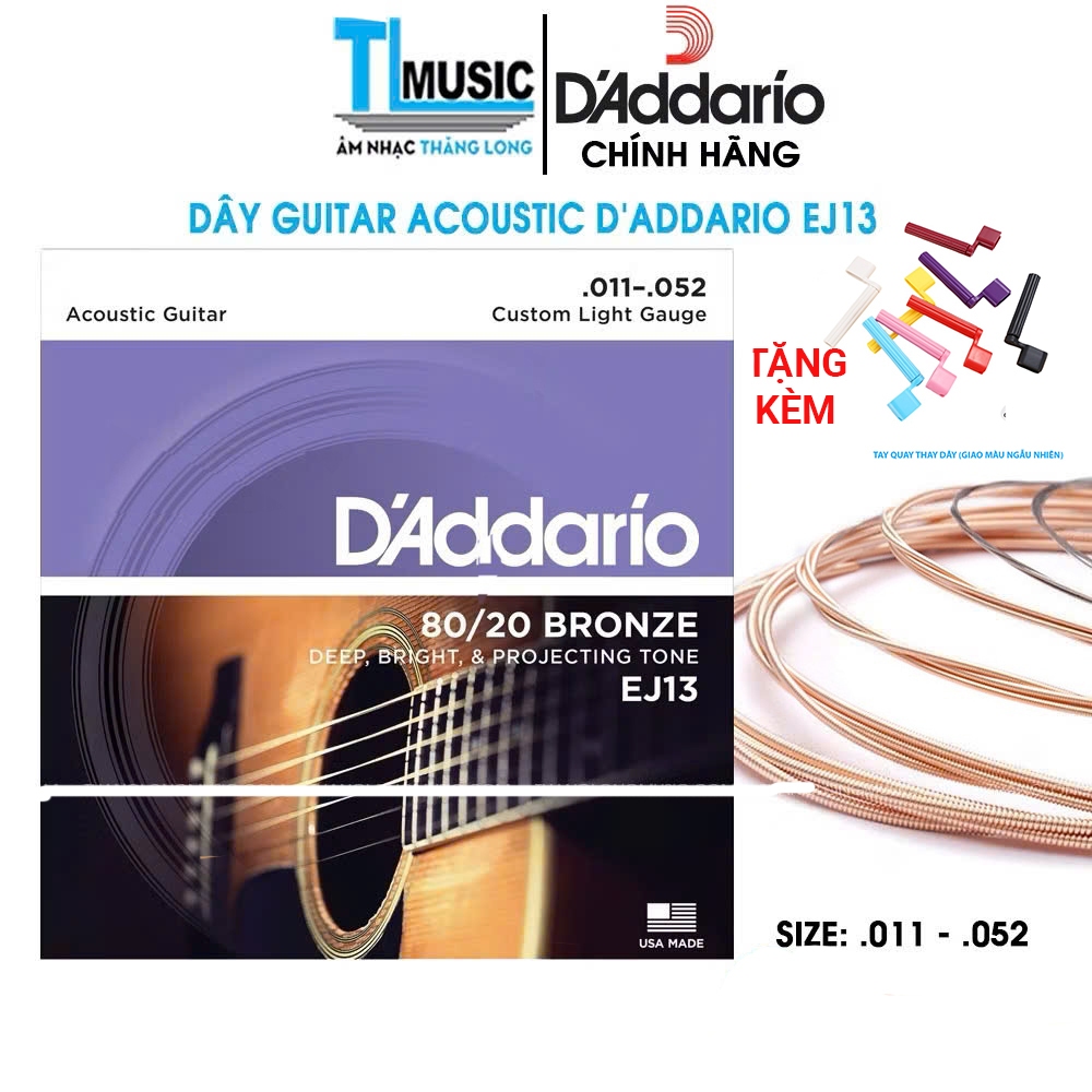 Dây Đàn Guitar Acoustic D'Addario EJ13 ,Custom Light,1152,80/20Bronze Tặng dụng cụ thay dâyA1009A.1