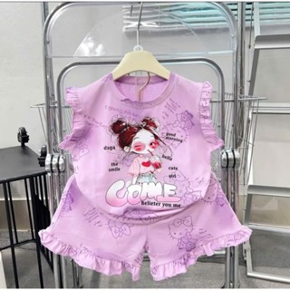 Sét combo 2 bộ 3 lỗ tay bánh bèo bé gái kute ( HỌA TIẾT CÔ GÁI COME IN TRÀN )  size 9-45 kg M88