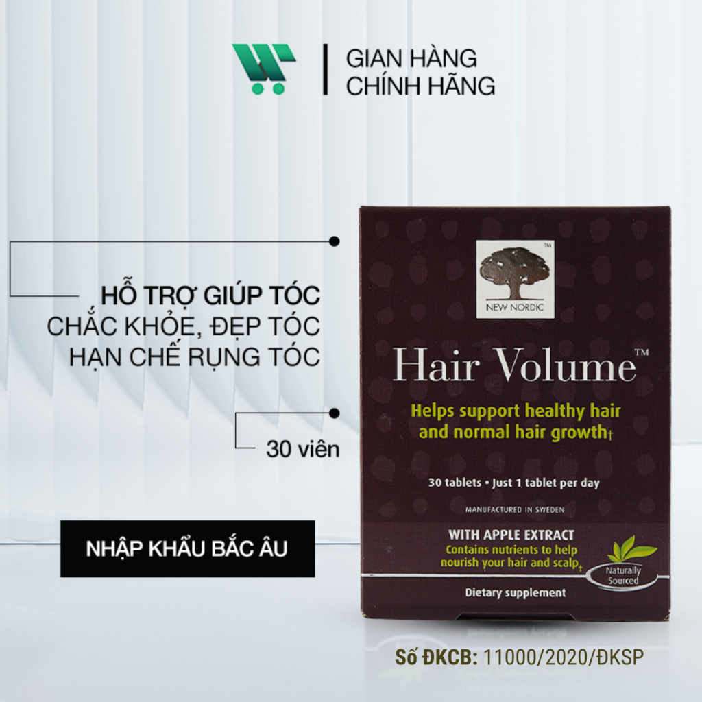 Thực phẩm bảo vệ sức khỏe New Nordic Hair Volume: Viên uống hỗ trợ giúp tóc chắc khỏe, đẹp tóc, giảm rụng tóc [30 viên]
