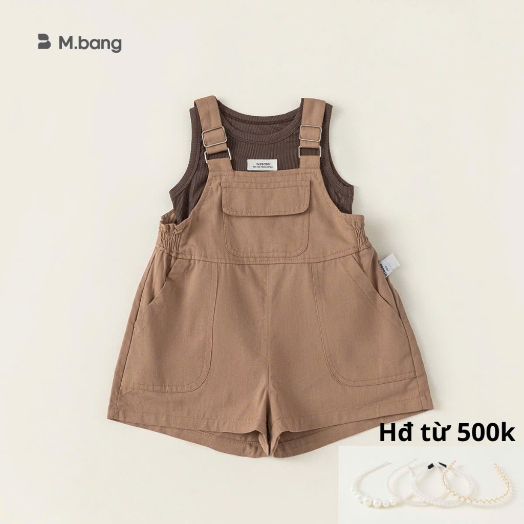 Set yếm áo bé gái Mbang màu hồng xinh xắn hàng thiết kế chất đẹp, Set yếm Mbang cho bé đi chơi đi họ