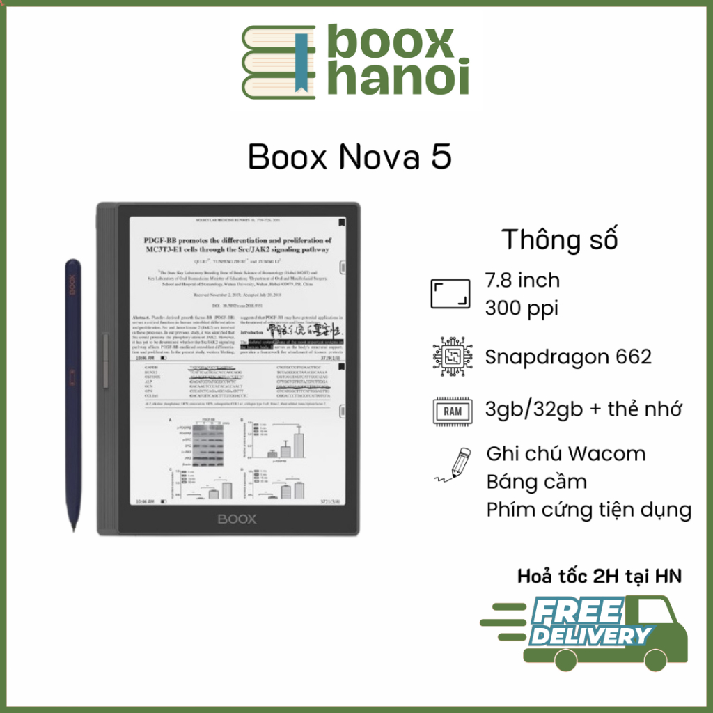 Máy đọc sách Boox Nova 5 Nova5 thế hệ mới ƞhất - Có báng cầm, bút ghi chú - Hàng Likenew