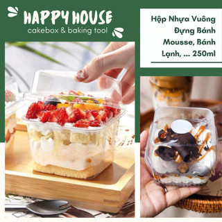  50-100 Hộp Nhựa Vuông Đựng Bánh Mousse Bánh Lạnh Tiramisu 250ml  XY585  