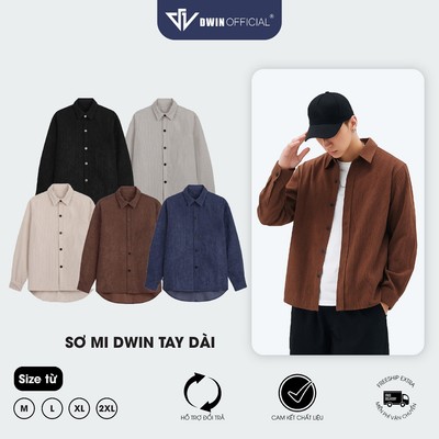 Áo sơ mi nam nữ dài tay DWIN trơn basic chất nhung tăm cao cấp chống nhăn SM02A