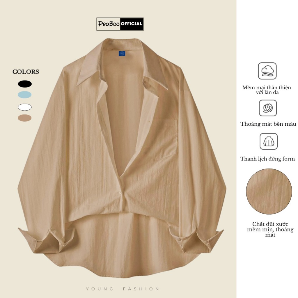 Áo Sơ Mi Nữ Đũi Xước, Sơ Mi Nam Nữ Dài Tay Unisex Mã SMD Trơn Basic Có Túi Ngực By PEABOO, Kiểu Dáng Hàn Quốc, Form Rộng | BigBuy360 - bigbuy360.vn