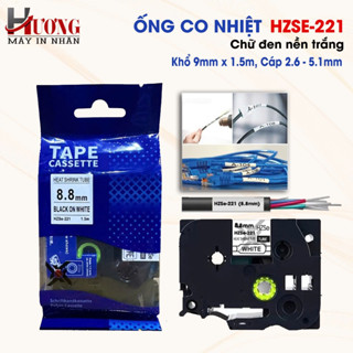  Nhãn In Ống Co Nhiệt HZSe-221 Khổ 9mm X 1,5m Cáp 2.6-5.1mm Màu Trắng 
