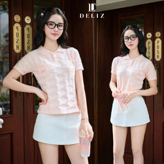 [MỞ BÁN] Áo len ngắn tay dệt vân nổi len lông thỏ cao cấp cổ bẻ phối túi thêu nơ PL38 DELIZ