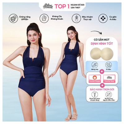 Bộ đồ bơi Nữ BIKINI PASSPORT kiểu liền thân phối lưới - Xanh - BS528_NV