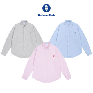 Áo Sơ Mi Kẻ Sọc Tay Dài LOGO SHIRT chất vải Oxford Thêu Que Kem Calem Club Form unisex nam nữ