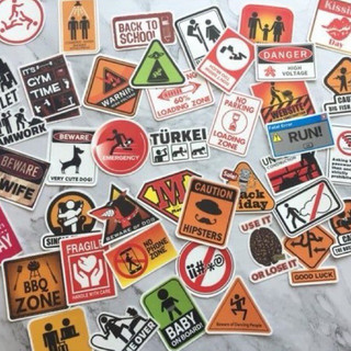 Set 100 sticker Warning cá tính dán trang trí chống thấm nước