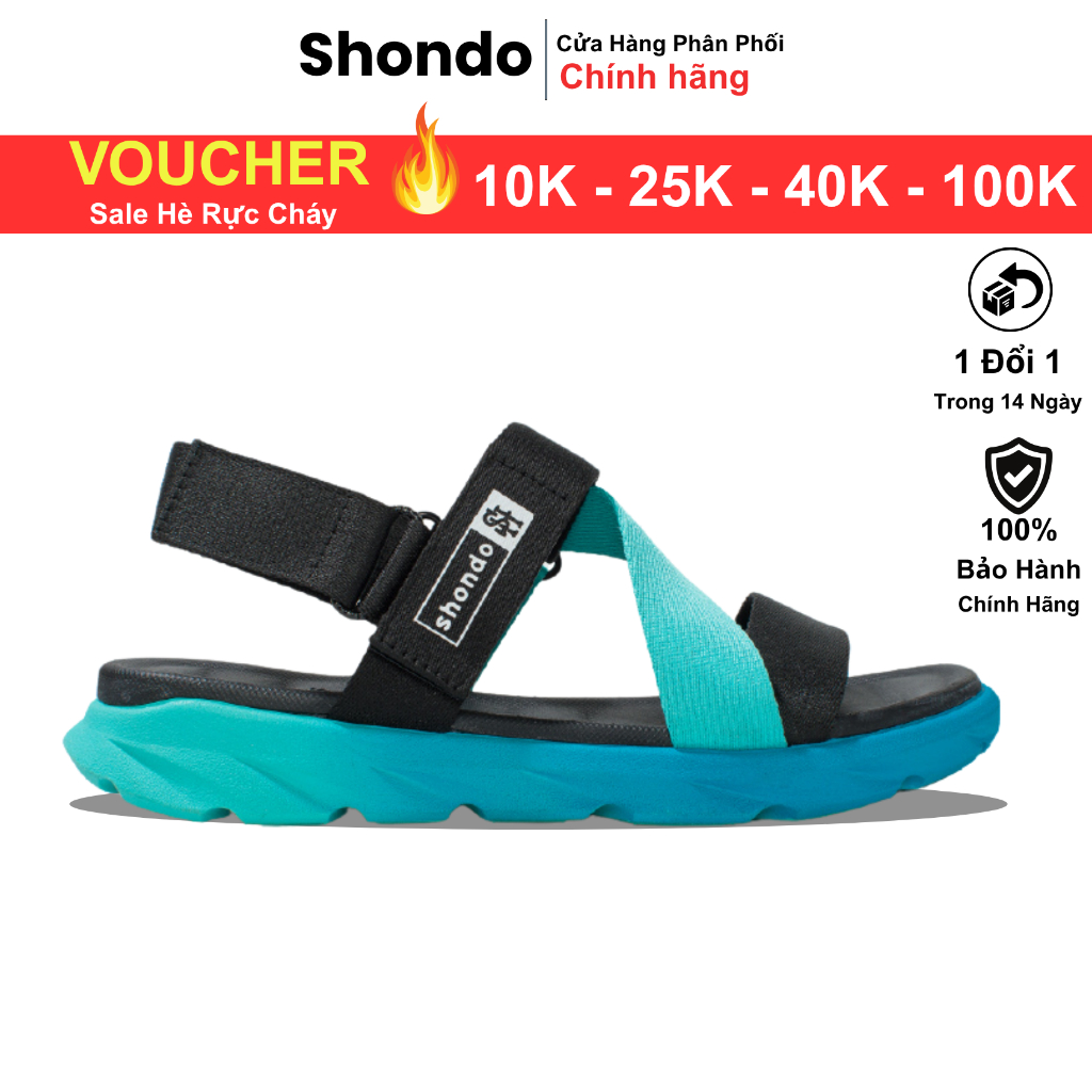 Giày Sandals Shondo Nam Nữ F6 Sport Đế Ombre Xanh Dương Quai Xanh Đen F6S3540