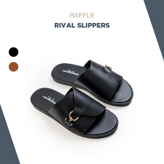 Dép Da Nam Raffini Rival Slippers Màu Đen Da Bò Cao Cấp Đế Đúc Cao Su