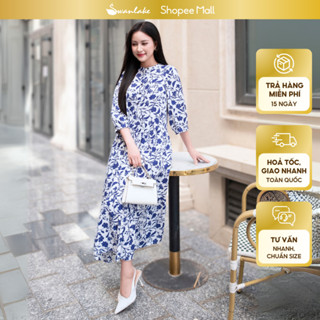 SWANLAKE | Váy Đầm Maxi Hoa Nhí Phom Dài Xòe 2 Tầng Vải Xô Bông/Linen Lụa Tay Lỡ Cổ Trụ - D10887