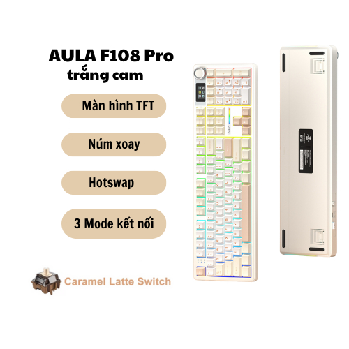 Bàn Phím Cơ Không Dây AULA F108 pro - 3 mode - Mạch Xuôi - Màn hình TFT - LED RGB - Có App - Núm xoay | BigBuy360 - bigbuy360.vn