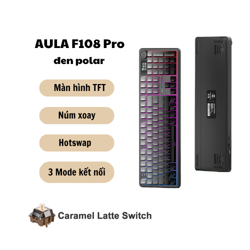 Bàn Phím Cơ Không Dây AULA F108 pro - 3 mode - Mạch Xuôi - Màn hình TFT - LED RGB - Có App - Núm xoay | BigBuy360 - bigbuy360.vn