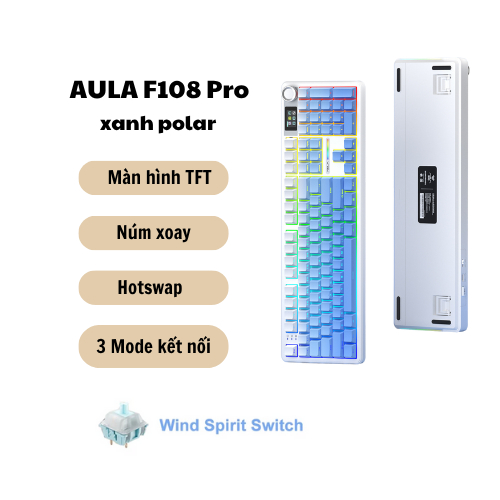 Bàn Phím Cơ Không Dây AULA F108 pro - 3 mode - Mạch Xuôi - Màn hình TFT - LED RGB - Có App - Núm xoay | BigBuy360 - bigbuy360.vn