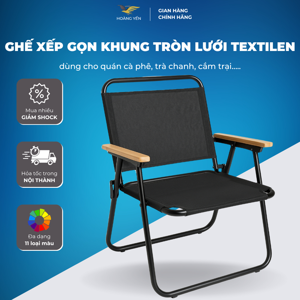 Ghế Camping xếp gọn khung tròn lưới textilen siêu bền chắc