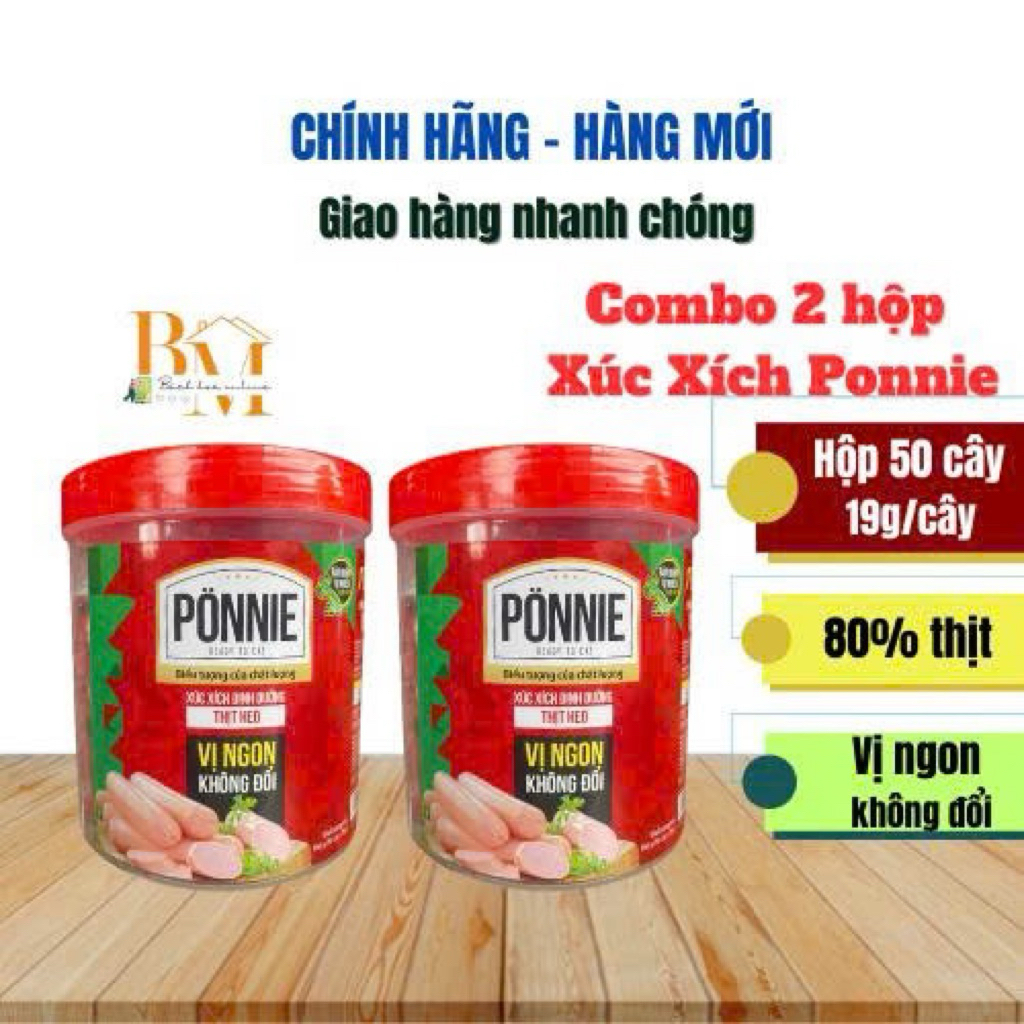 Combo 2 Hộp Xúc Xích Dinh Dưỡng PONNIE Vị Thịt Heo (Hộp 50 cây x 19g)Hạn Sử Dụng 1/2026