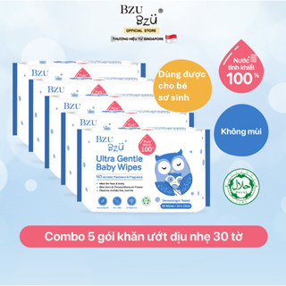   30 tờ bịch  Combo 5 Khăn Ướt Không Cồn Không Parabens An Toàn Cho Mẹ và Bé BZU BZU Ultra Gentle Baby Wipes Gói 30 Tờ 