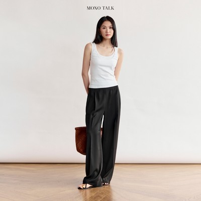 Quần dài cạp cao dáng suông, thân trước xếp nếp ly chiết 2 bên (màu đen) Mono Talk - MFOT26Y-B30001FT