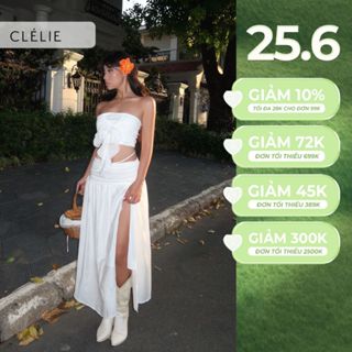 Set áo ống phối 2 dây kiểu và chân váy dài xẻ tà nhún sườn có dây | KRIXI SET - CLÉLIE