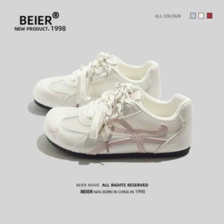 BEIER AUTH 100% Giày thể thao nữ sneaker beier nơ dễ thương mầu hồng trắng 2605
