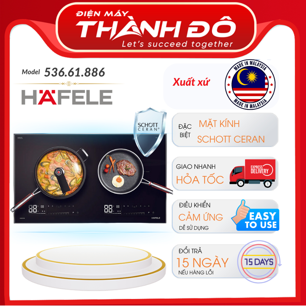 [CHÍNH HÃNG] Bếp từ đôi lắp âm Hafele HC-I7323B (536.61.886) -  4400W - Nhập khẩu Malaysia - Bảo hàn