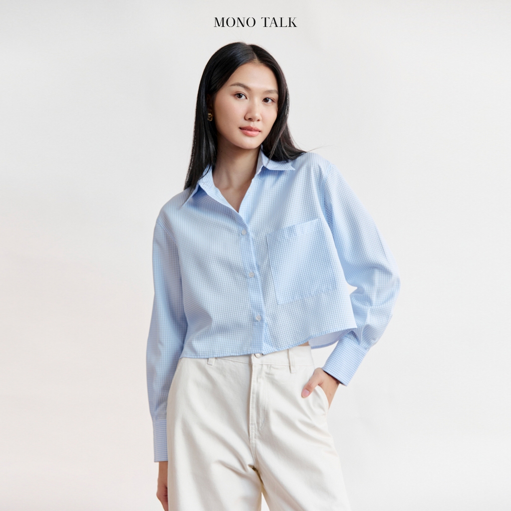 Áo sơ mi dáng Crop MONO TALK túi một bên, chất liệu Oxford MFOT25Y-T10008FT | BigBuy360 - bigbuy360.vn
