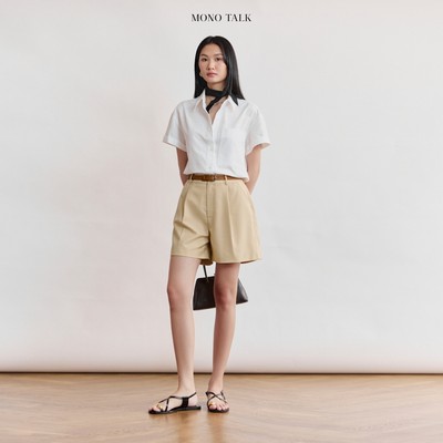 Quần shorts cạp cao MONO TALK dáng A, chất liệu tuýt si (kèm thắt lưng) MFOT25Y-B40001FT
