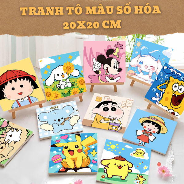 Tranh Tô Màu Số Hóa 20x20cm Kèm Màu và Cọ – Vừa Học Vừa Chơi, Tăng Tập Trung Cho Bé