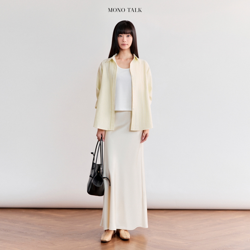  Chân váy MAXI cạp cao MONO TALK cạp chun chất liệu satin lót lụa MFOT25Y-B10004FT 