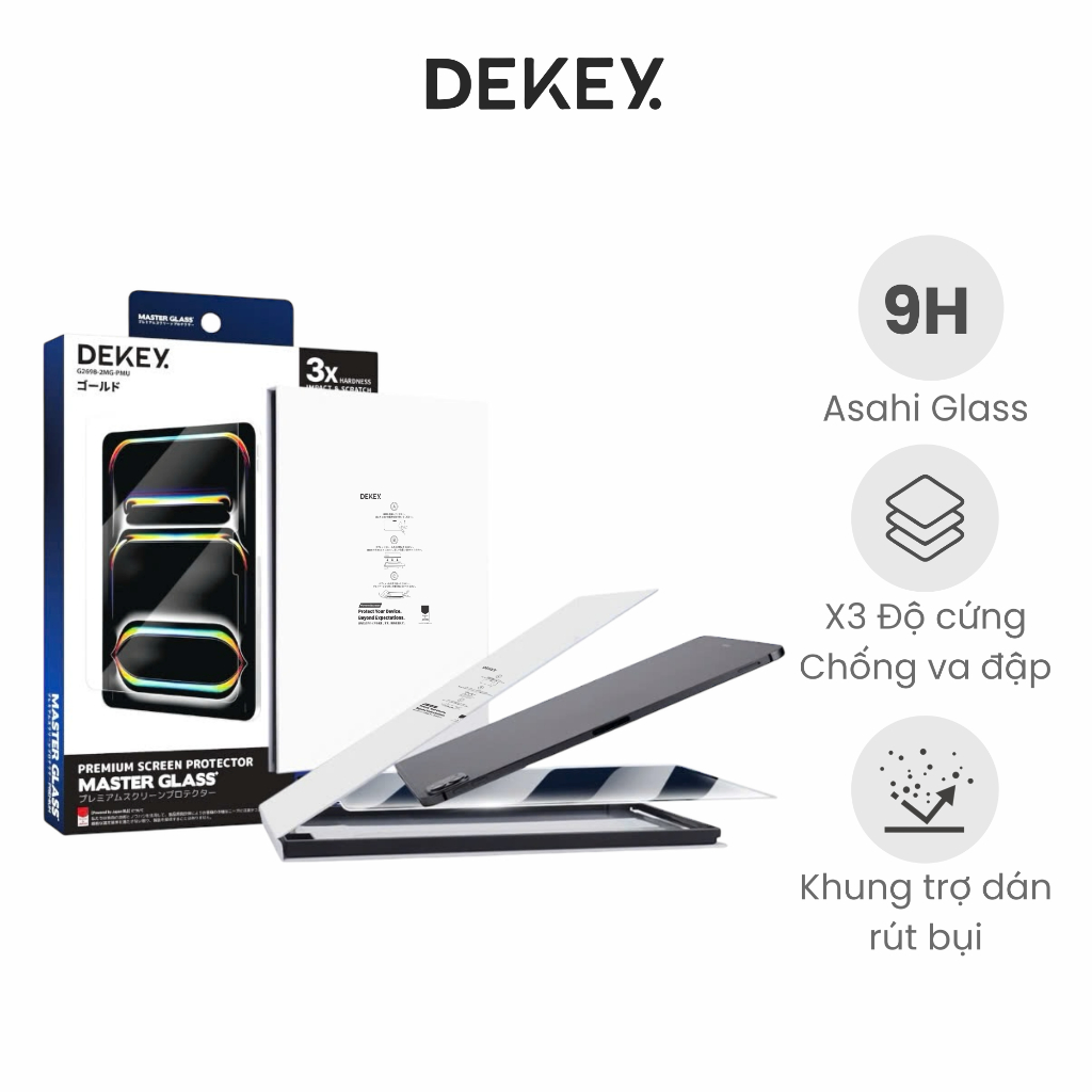 Kính Cường Lực Kèm Khung Trợ Dán DEKEY Master Glass Premium Dành Cho Máy Tính Bảng Thông Minh