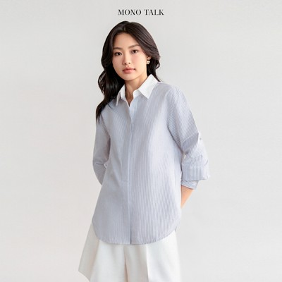 Áo sơ mi dáng Relax MONO TALK cổ đức, chất liệu poplin chống nhăn MFOT25Y-T10007FT