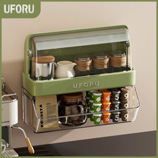 [MÀU MỚI] - Kệ đựng đồ đa năng treo tường UFORU, đựng gia vị có nắp đậy thiết kế 2 in 1 - UF730
