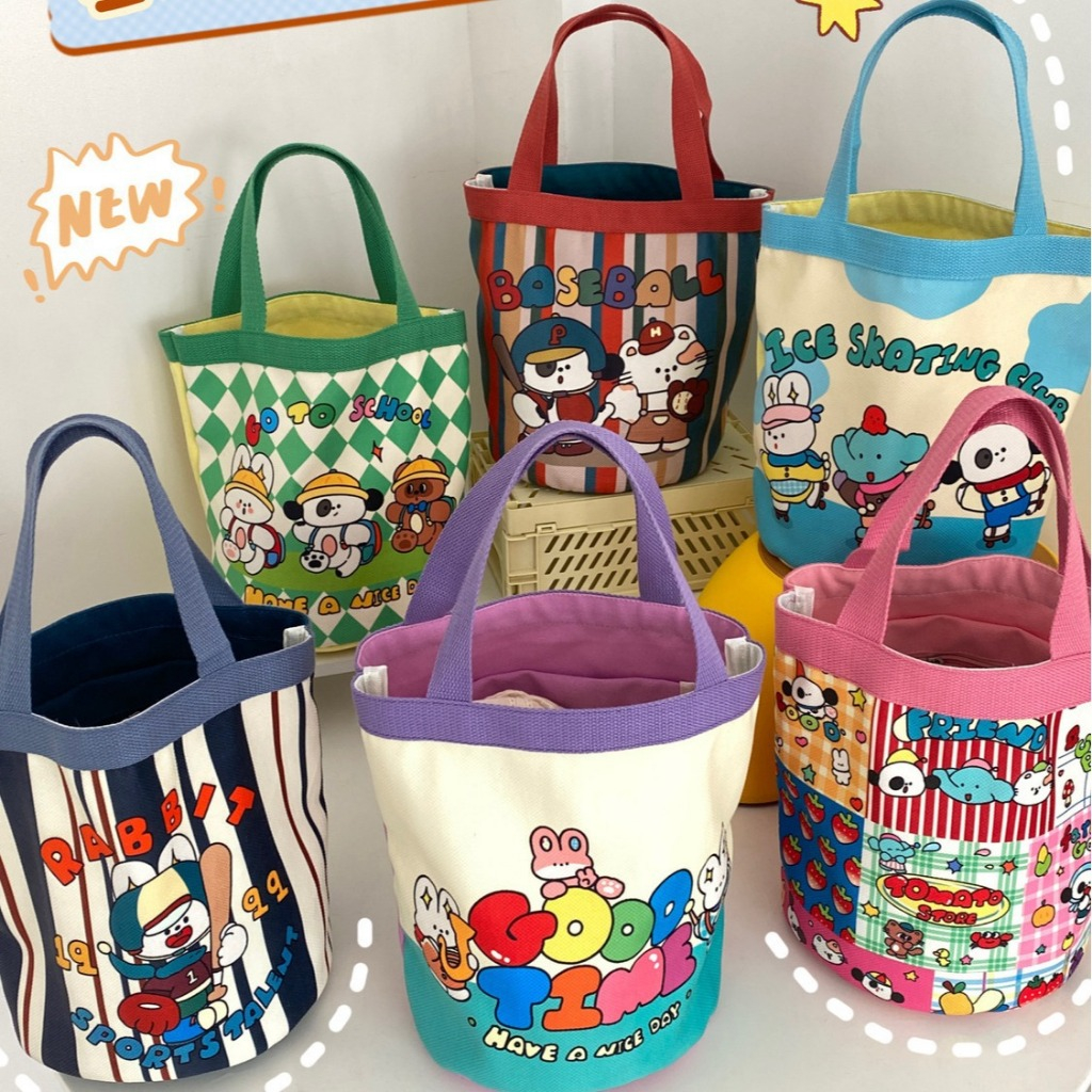 HOẢ TỐC Túi mini tote canvas hoạt hình cute Túi vải đựng hộp cơm, ví, đồ cá…