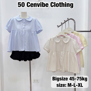 Áo Sơ Mi Nữ Babydoll Cổ Sen Khuy Hoa Cộc Tay Vải Kẻ Sọc Có Bigsize 45-75kg Phong Cách Korea (50 Cenvibe Clothing) #318