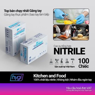 Găng tay thực phẩm nitrile Hygi Kitchen and Food, màu Xanh | Trắng | Đen, hộp 100 chiếc