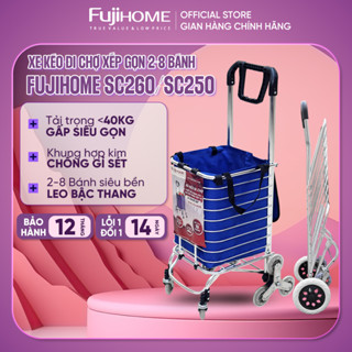 Xe kéo đi chợ leo cầu thang 8 bánh nhập khẩu FUJIHOME, xe đẩy hàng 2-4 bánh xếp gọn mini siêu thị, giỏ kéo có bánh xe