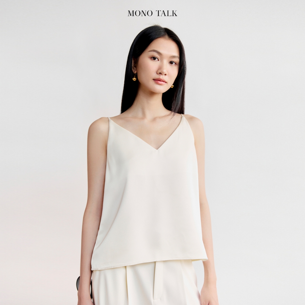 Áo hai dây cổ V MONO TALK dáng xuông, chất liệu satin mềm mát MFTO25Y-T20011FT