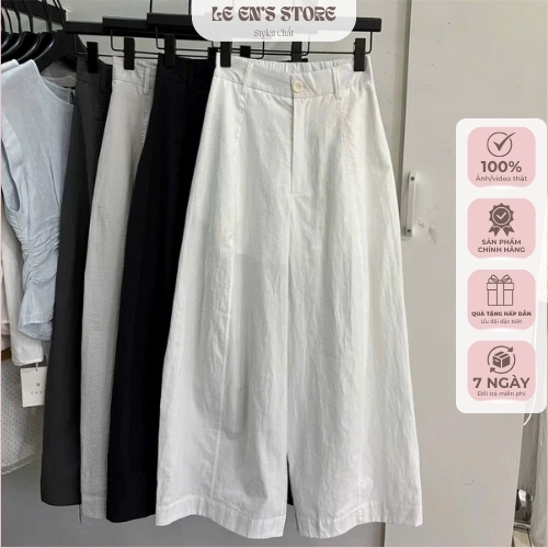 Quần Kaki Ống Rộng Nữ Vải Thô kaki Dáng Dài cạp cao có nút Phong Cách Hàn Quốc Basic Ulzzang - Q37