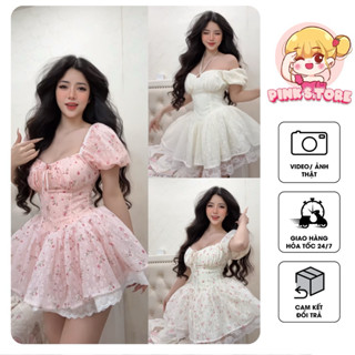 [Hàng 4 Lớp] ĐẦM TIỂU THƯ CỔ VUÔNG TAY BỒNG HOA NHÍ RÚT NGỰC PHỐI VÁY REN XOÈ PHỒNG by PINKS.tore