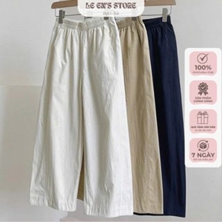 Quần Kaki Ống Rộng Nữ Vải Thô Dáng Dài cạp chun phối 2 màu Phong Cách Hàn Quốc Basic Ulzzang-Q39