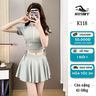 [K118] Bikini 2 mảnh SWIMY đồ bơi nữ đi biển, đi du lịch, áo rút dây tôn dáng cạp cao che khuyết điểm