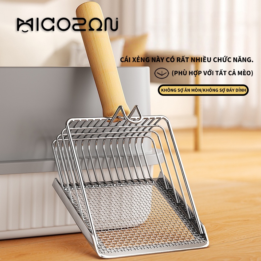 Xẻng Xúc Cát Cho Mèo MICOSON Muỗng Múc Phân Thú Cưng Tay Cầm Bằng Gỗ Lưới Bằng Thép Không Gỉ Vệ Sinh Sạch Sẽ Tiết Kiệm T