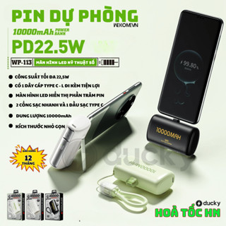Sạc Dự Phòng Mini 10000mah Kèm Cáp C + L WEKOMEVN WP113 Sạc Nhanh 22,5W, Hiển Thị % Pin